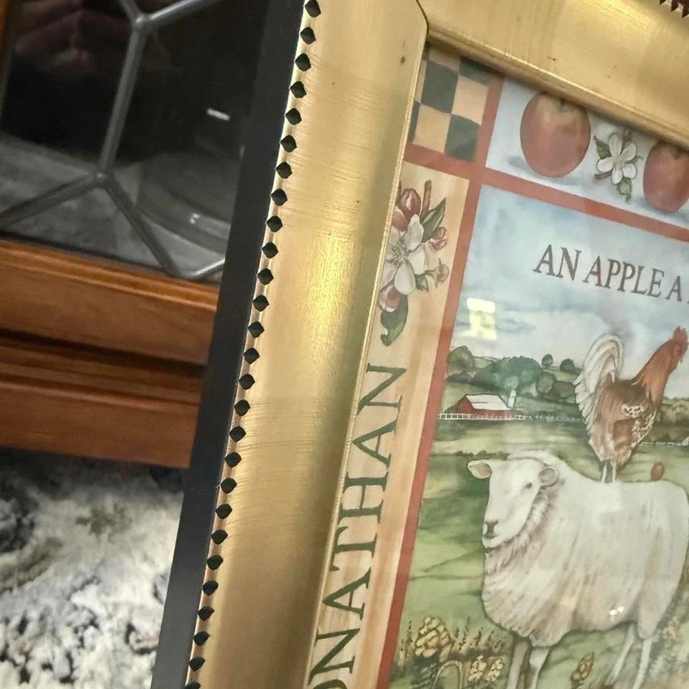 Framed country Apple Animal Farm Wall Hanging with glass